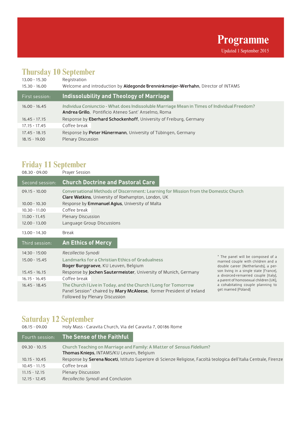 Programme Updated 1 September 2015