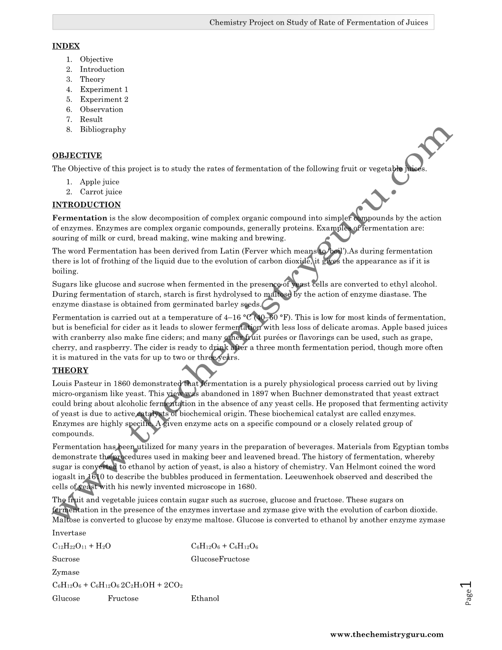Chemistry Project on Study of Rate of Fermentation of Juices Www