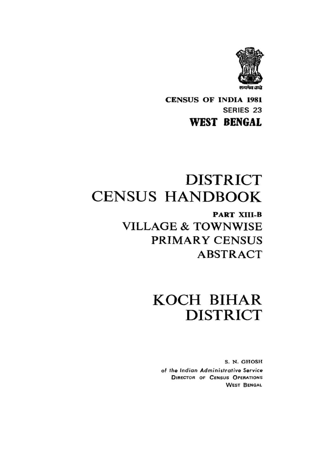 Village & Townwise Primary Census Abstract, Koch Bihar, Part XIII-B