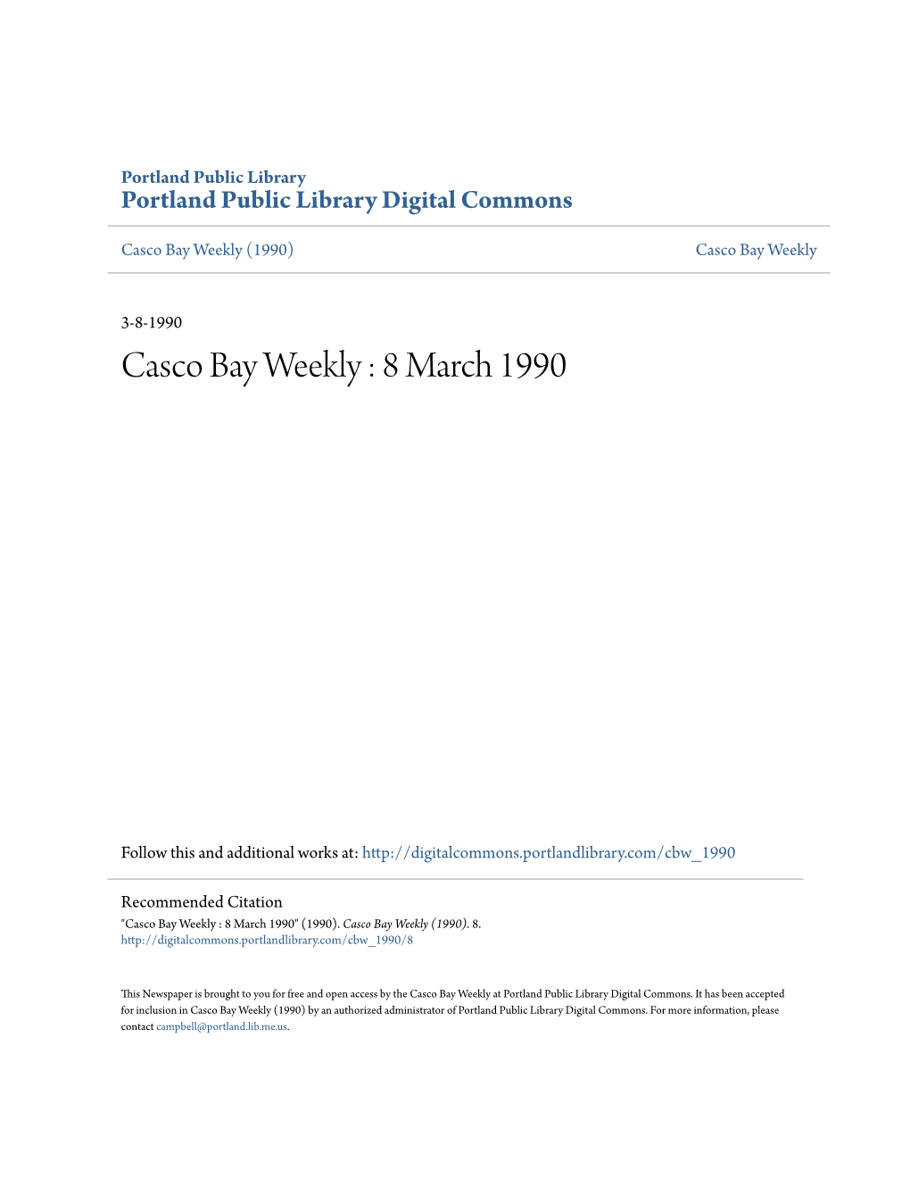 Casco Bay Weekly : 8 March 1990