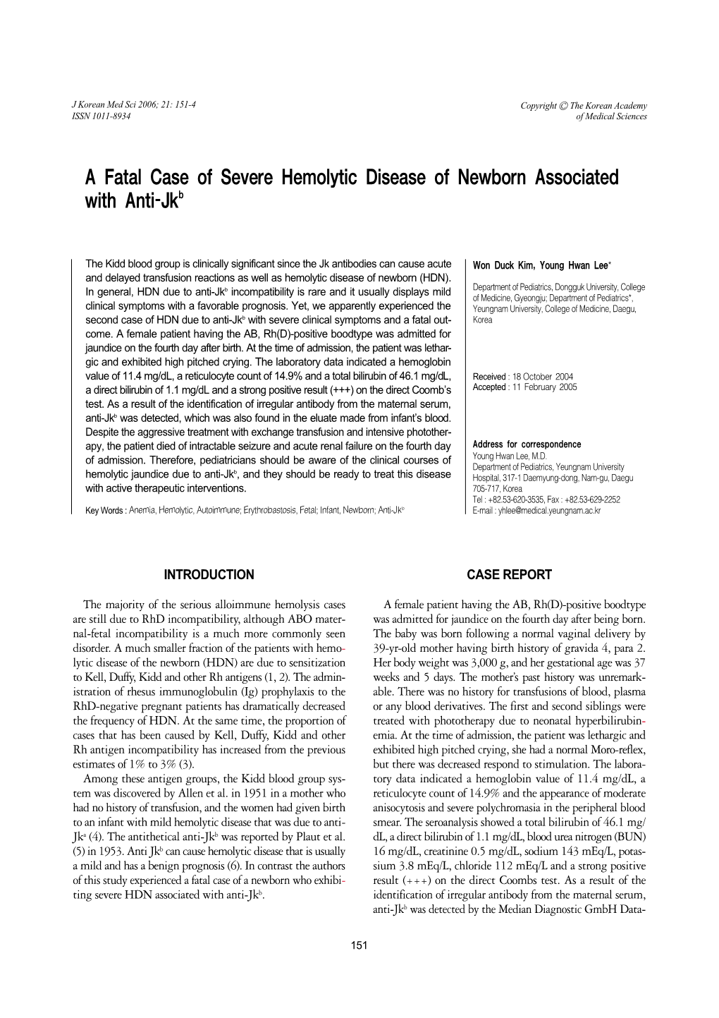 A Fatal Case of Severe Hemolytic Disease of Newborn Associated with Anti-Jkb