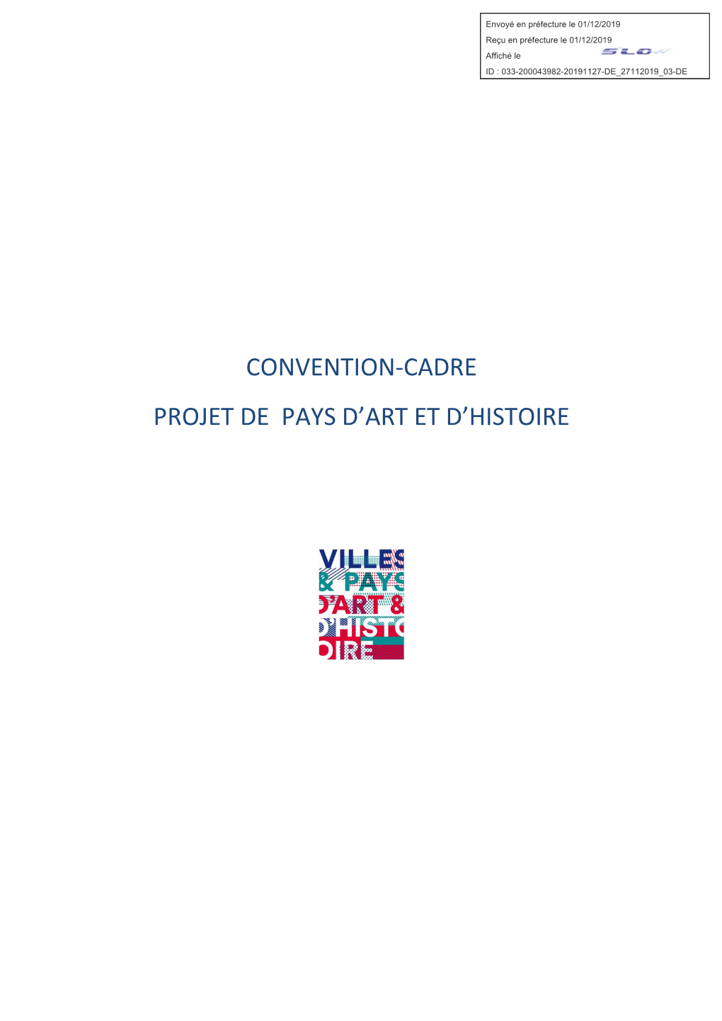 Convention-Cadre Projet De Pays D'art Et D'histoire