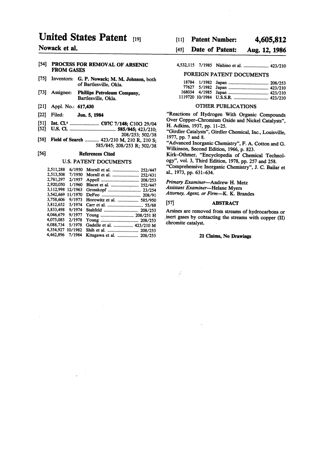 United States Patent [191 [11] Patent Number: 4,605,812 Nowack Et A1