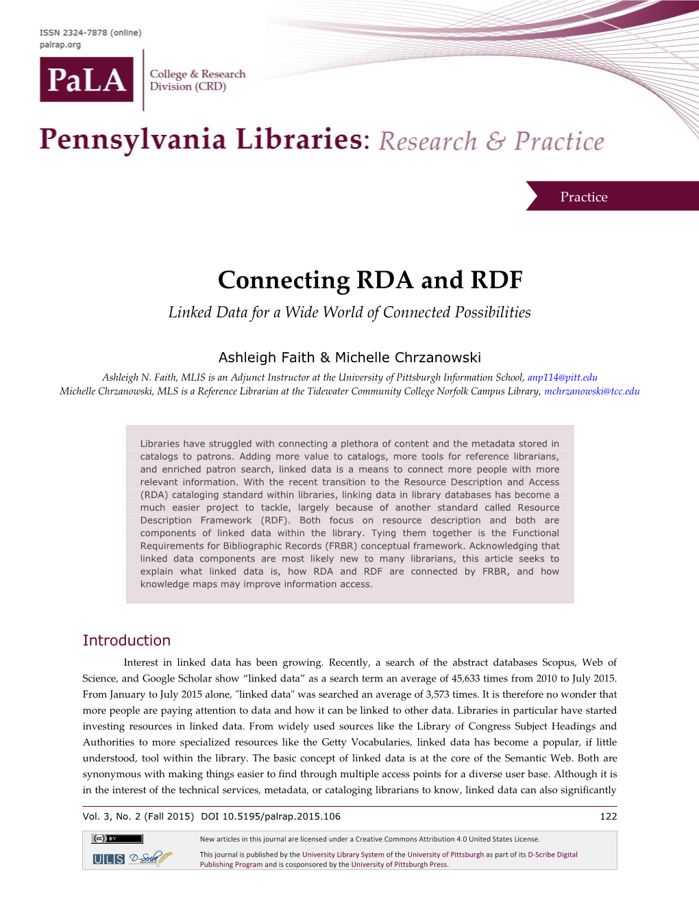 Connecting RDA and RDF Linked Data for a Wide World of Connected Possibilities