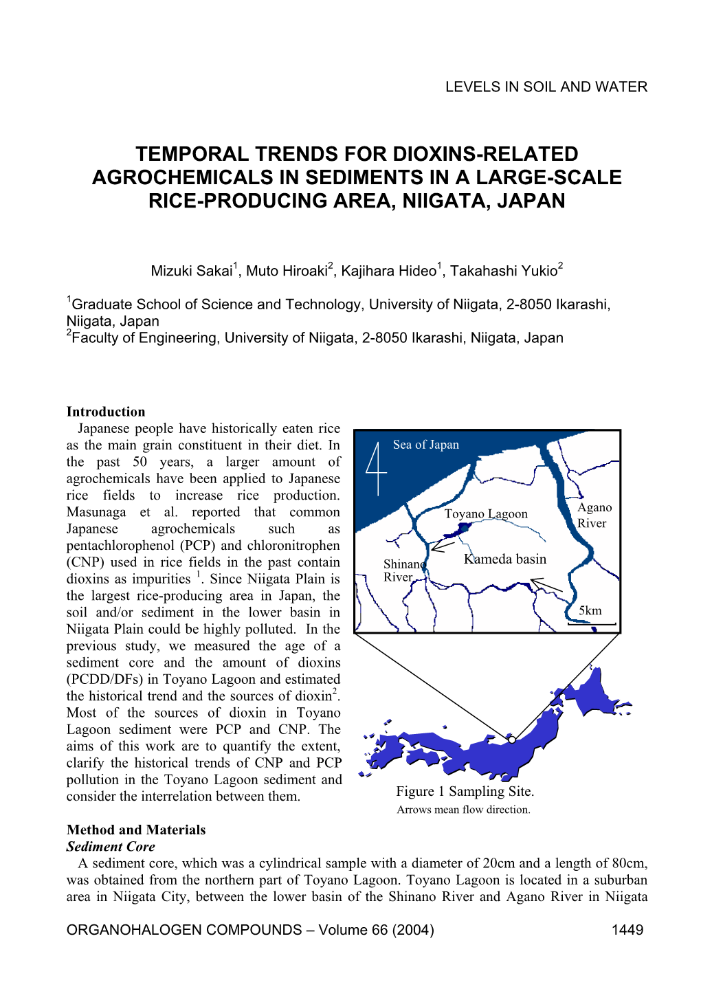 Temporal Trends for Dioxins-Related Agrochemicals in Sediments in a Large-Scale Rice-Producing Area, Niigata, Japan