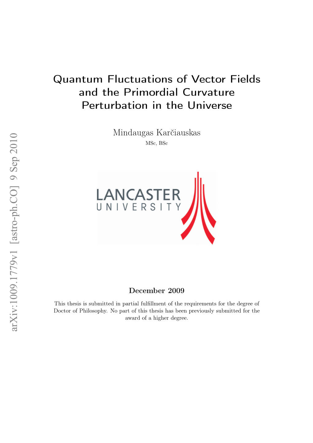 Quantum Fluctuations of Vector Fields and the Primordial Curvature Perturbation in the Universe