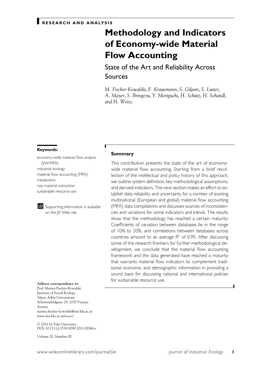 Methodology and Indicators of Economywide Material Flow Accounting State of the Art and Reliability Across Sources