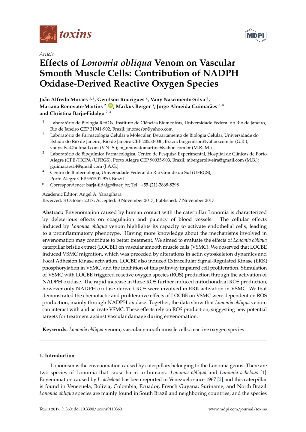 Effects of Lonomia Obliqua Venom on Vascular Smooth Muscle Cells: Contribution of NADPH Oxidase-Derived Reactive Oxygen Species