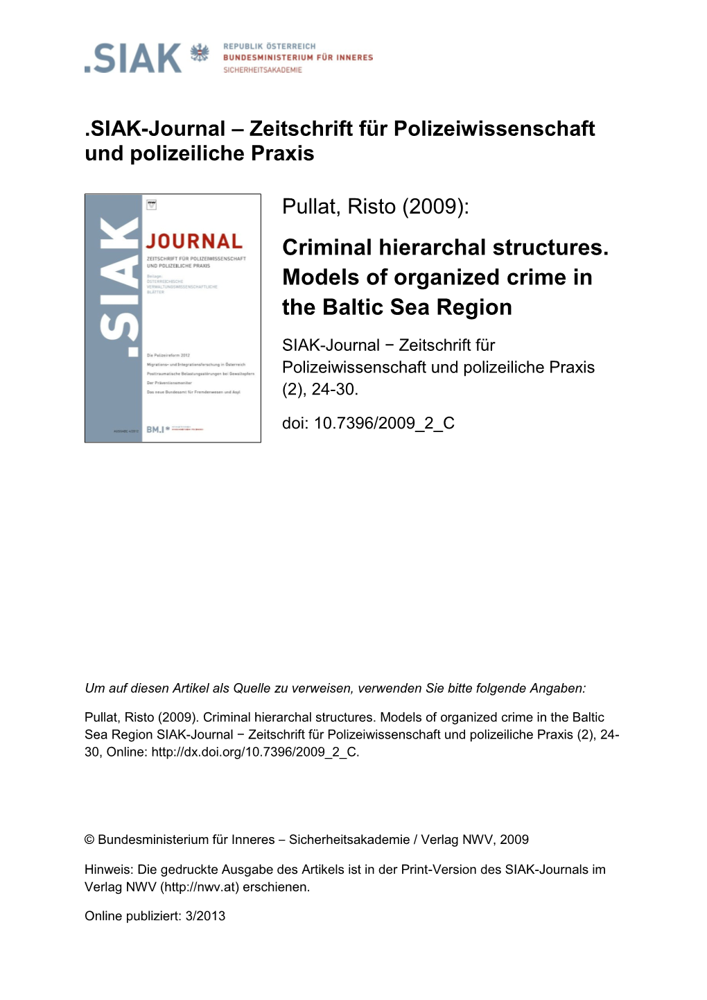 Criminal Hierarchal Structures. Models of Organized Crime in the Baltic Sea Region