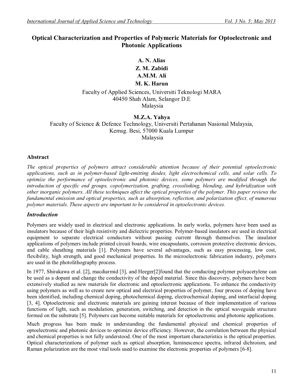 Optical Characterization and Properties of Polymeric Materials for Optoelectronic and Photonic Applications