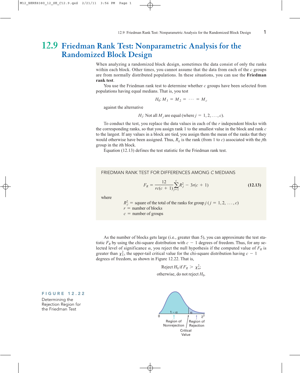 12.9 Friedman Rank Test: Nonparametric Analysis for The