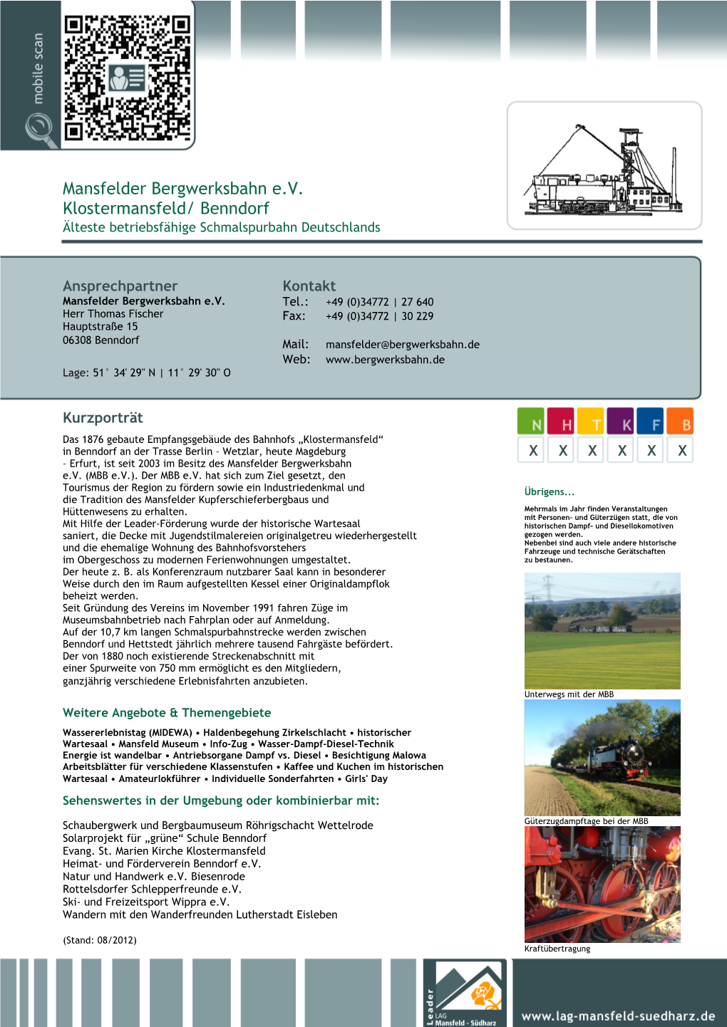 Mansfelder Bergwerksbahn E.V. Klostermansfeld/ Benndorf Älteste Betriebsfähige Schmalspurbahn Deutschlands