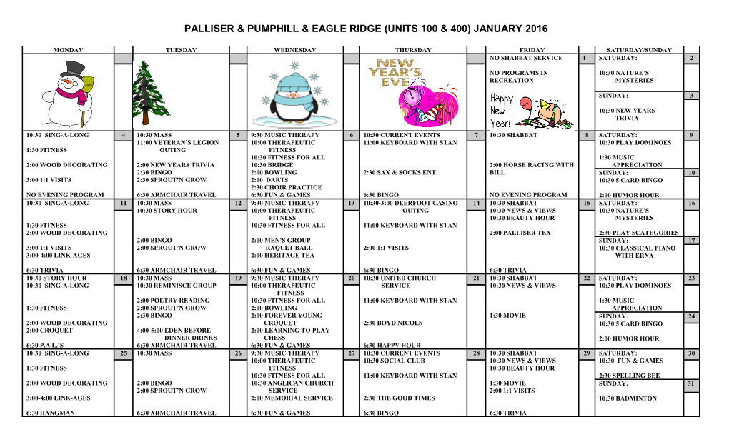 Palliser & Pumphill & Eagle Ridge (Units 100 & 400) January 2016