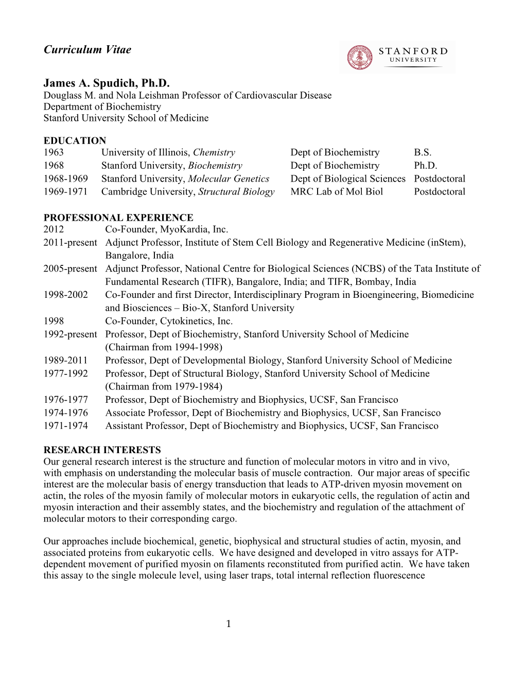 Curriculum Vitae James A. Spudich, Ph.D