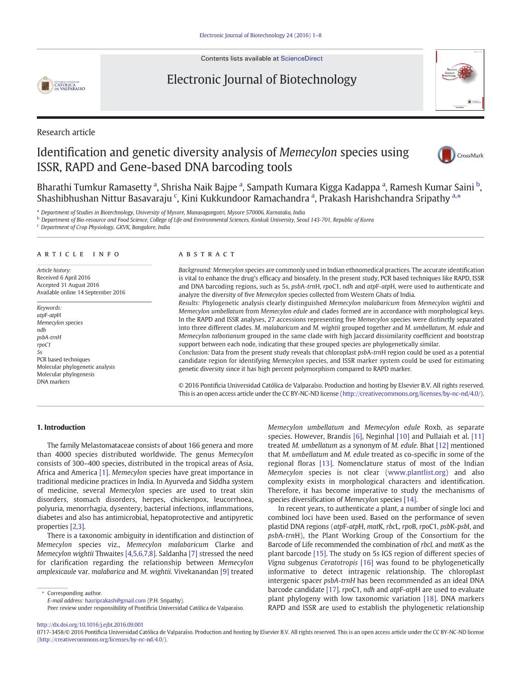 Identification and Genetic Diversity Analysis of Memecylon Species