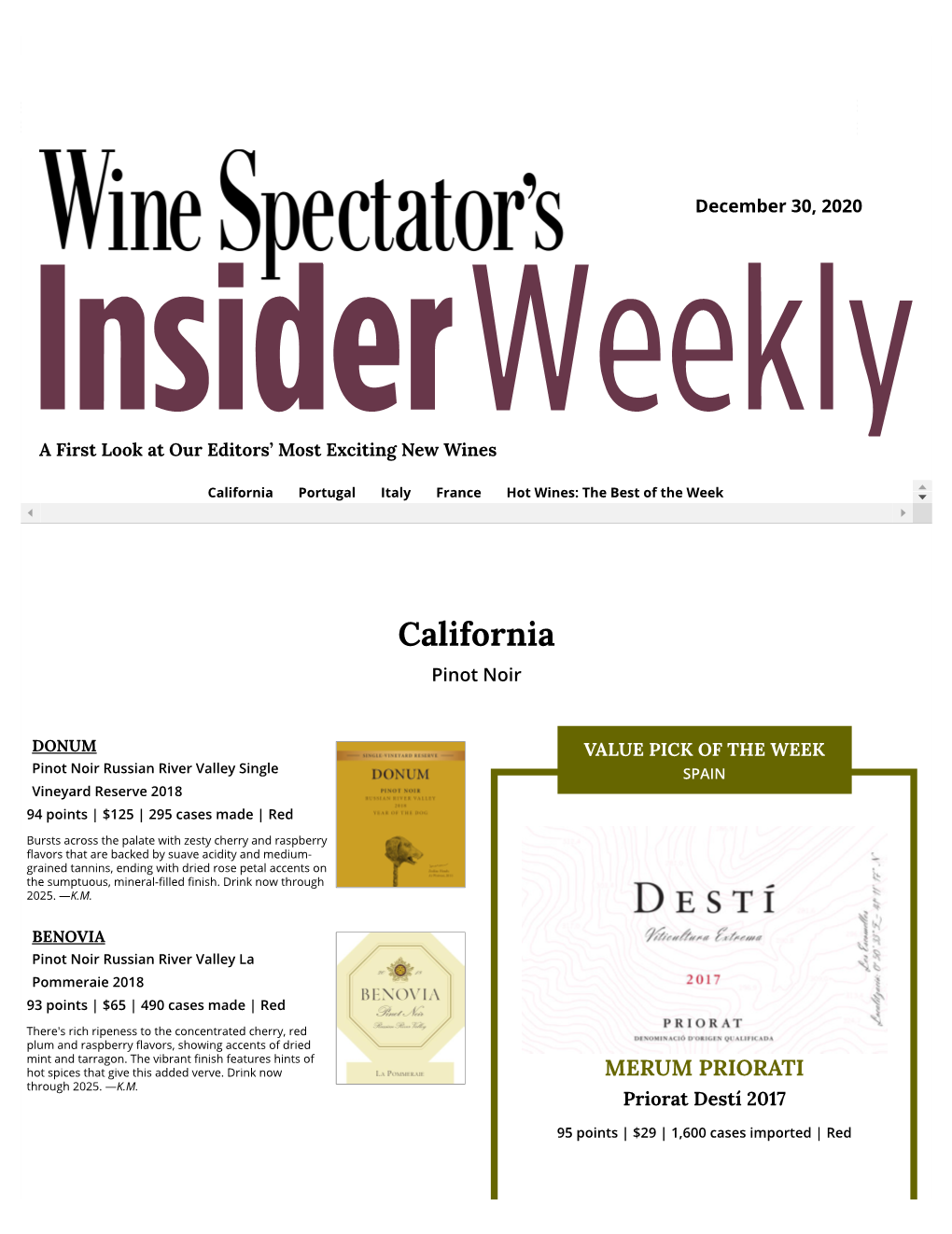 California Portugal Italy France Hot Wines: the Best of the Week