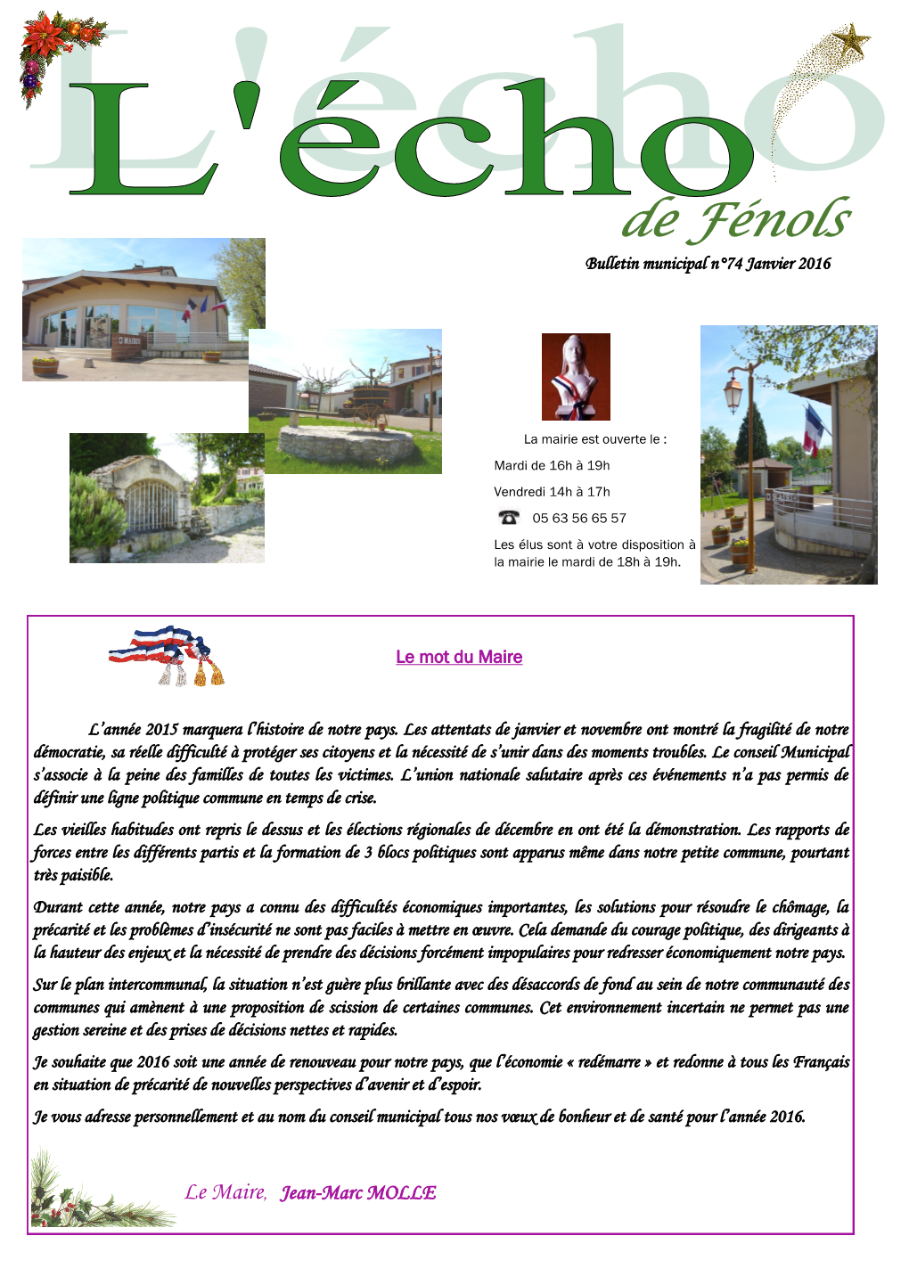 De Fénols Bulletin Municipal N°74 Janvier 2016