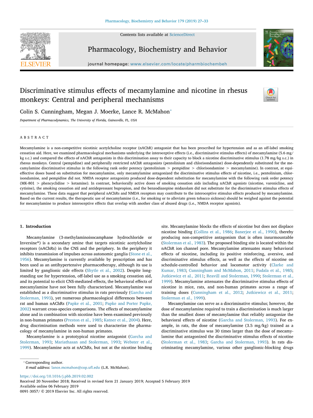 Discriminative Stimulus Effects of Mecamylamine and Nicotine In