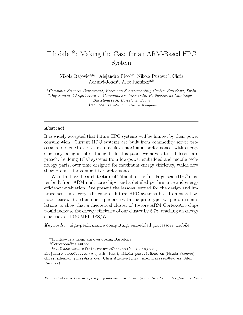 Tibidabo$: Making the Case for an ARM-Based HPC System