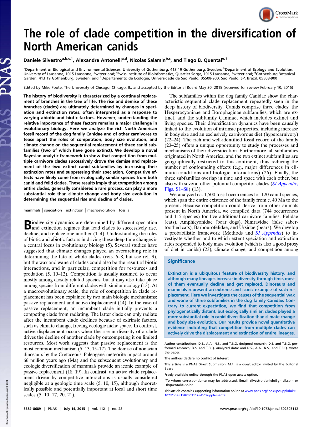 The Role of Clade Competition in the Diversification of North American Canids