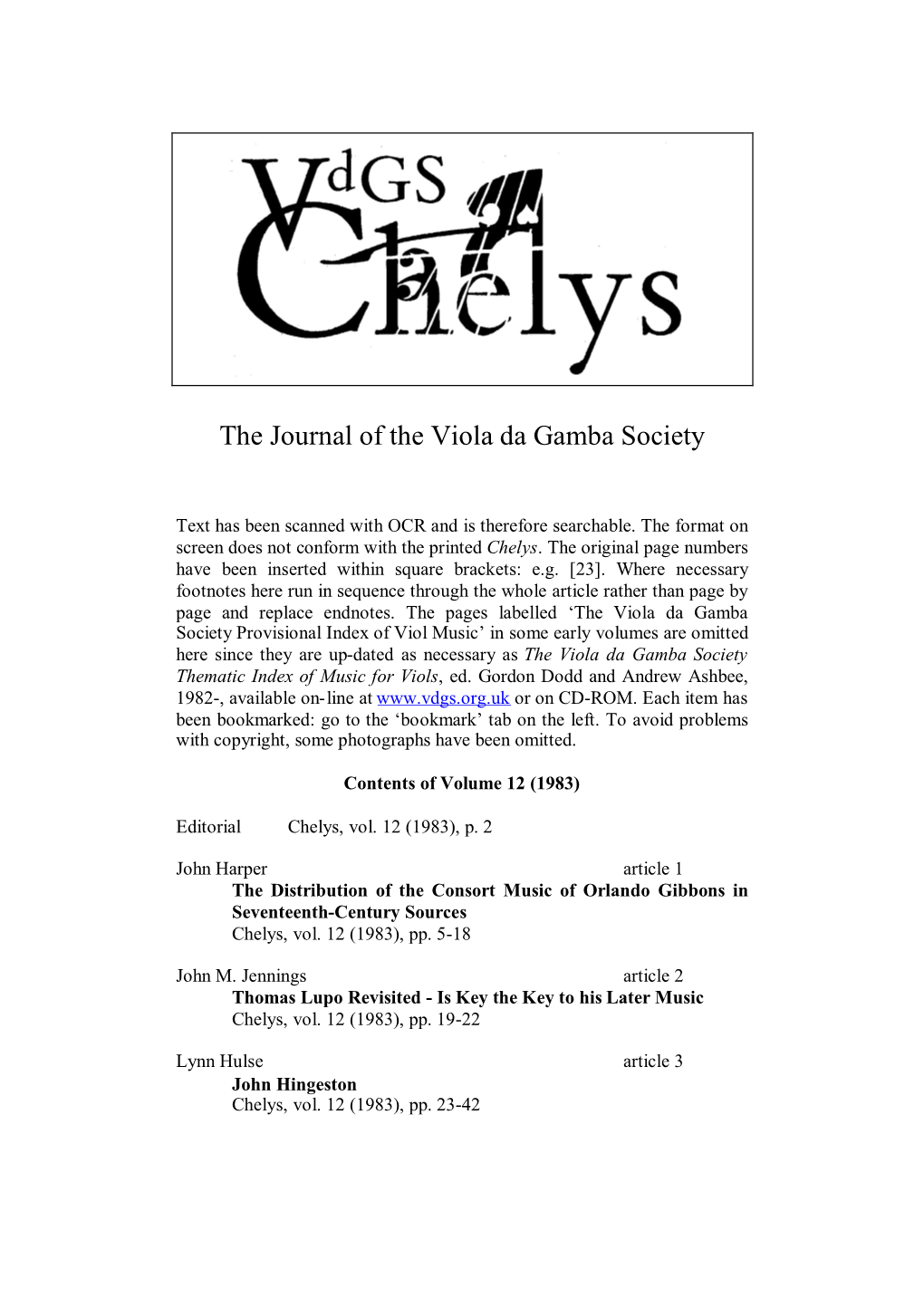 The Journal of the Viola Da Gamba Society