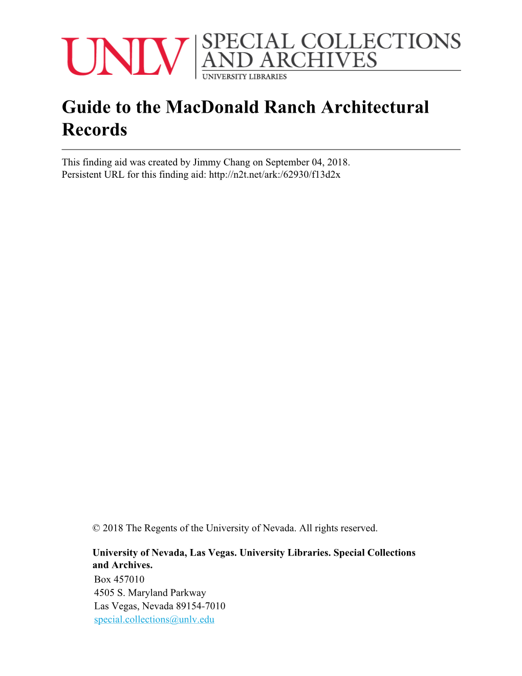 Guide to the Macdonald Ranch Architectural Records