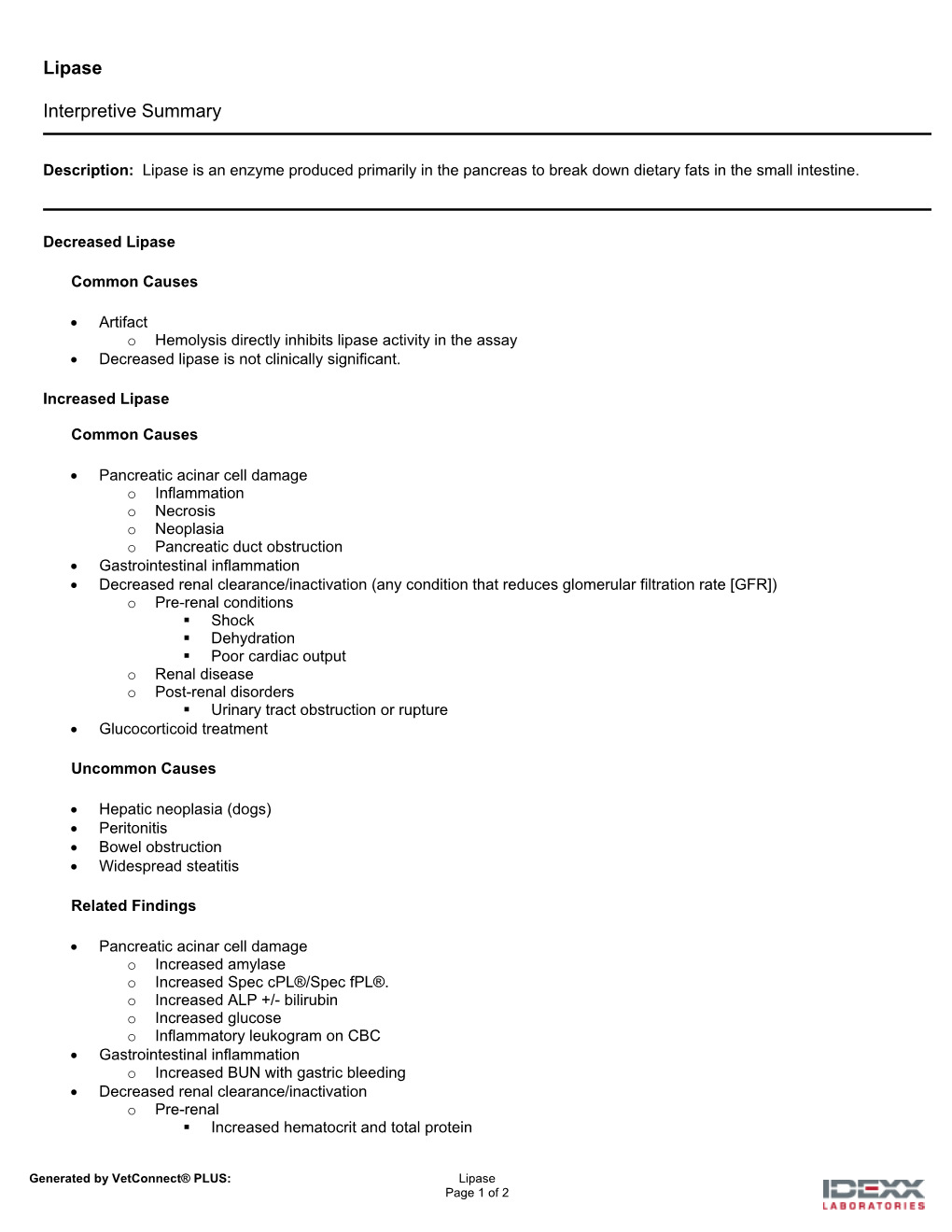 Lipase Interpretive Summary