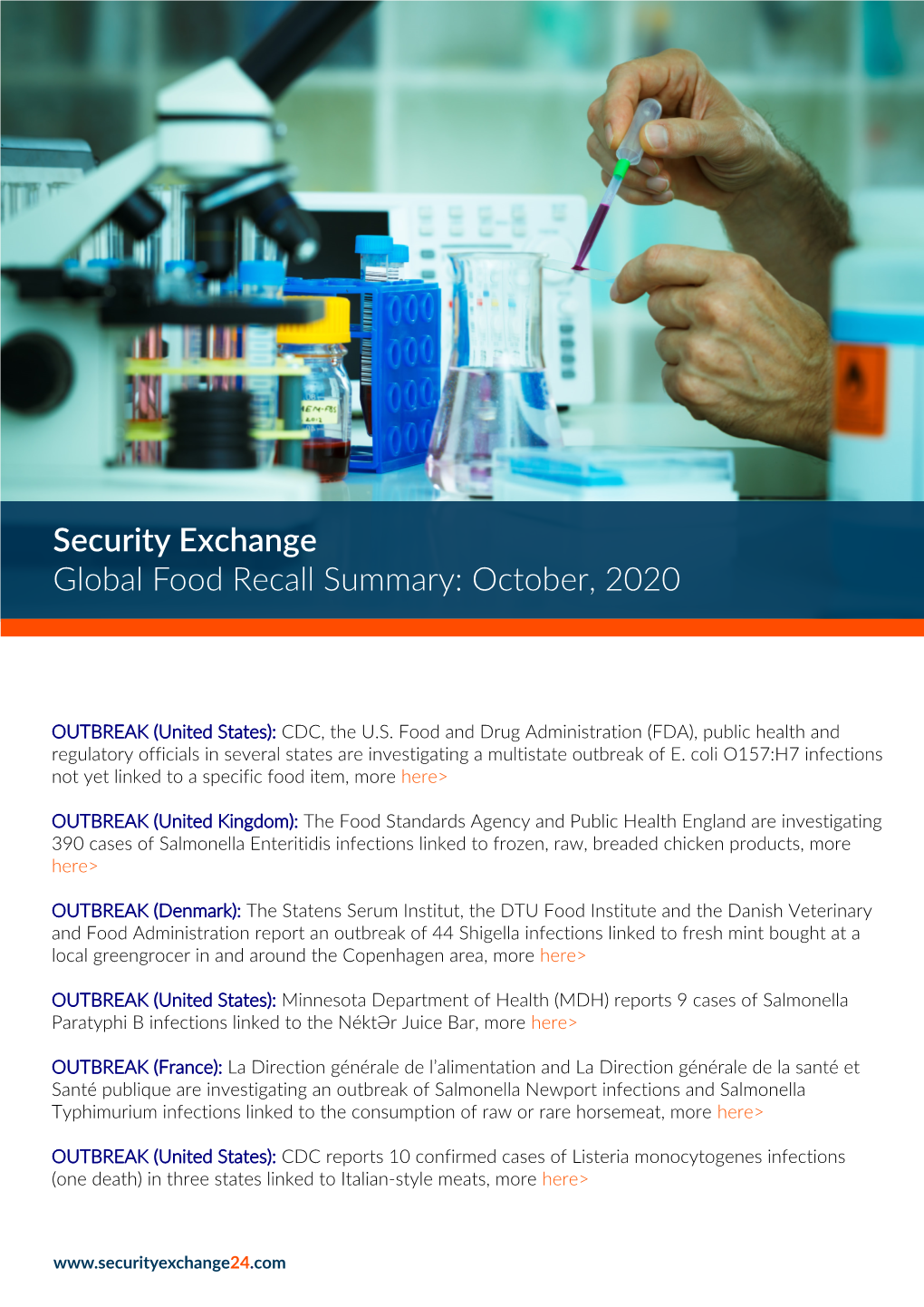 Security Exchange Global Food Recall Summary: October, 2020