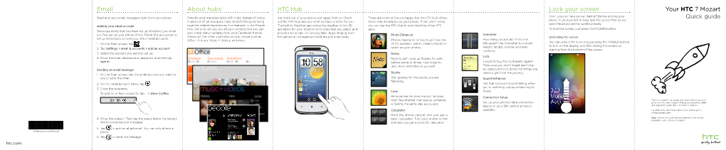 Quick Guide HTC Hub Email Lock Your Screen About Hubs Your HTC 7
