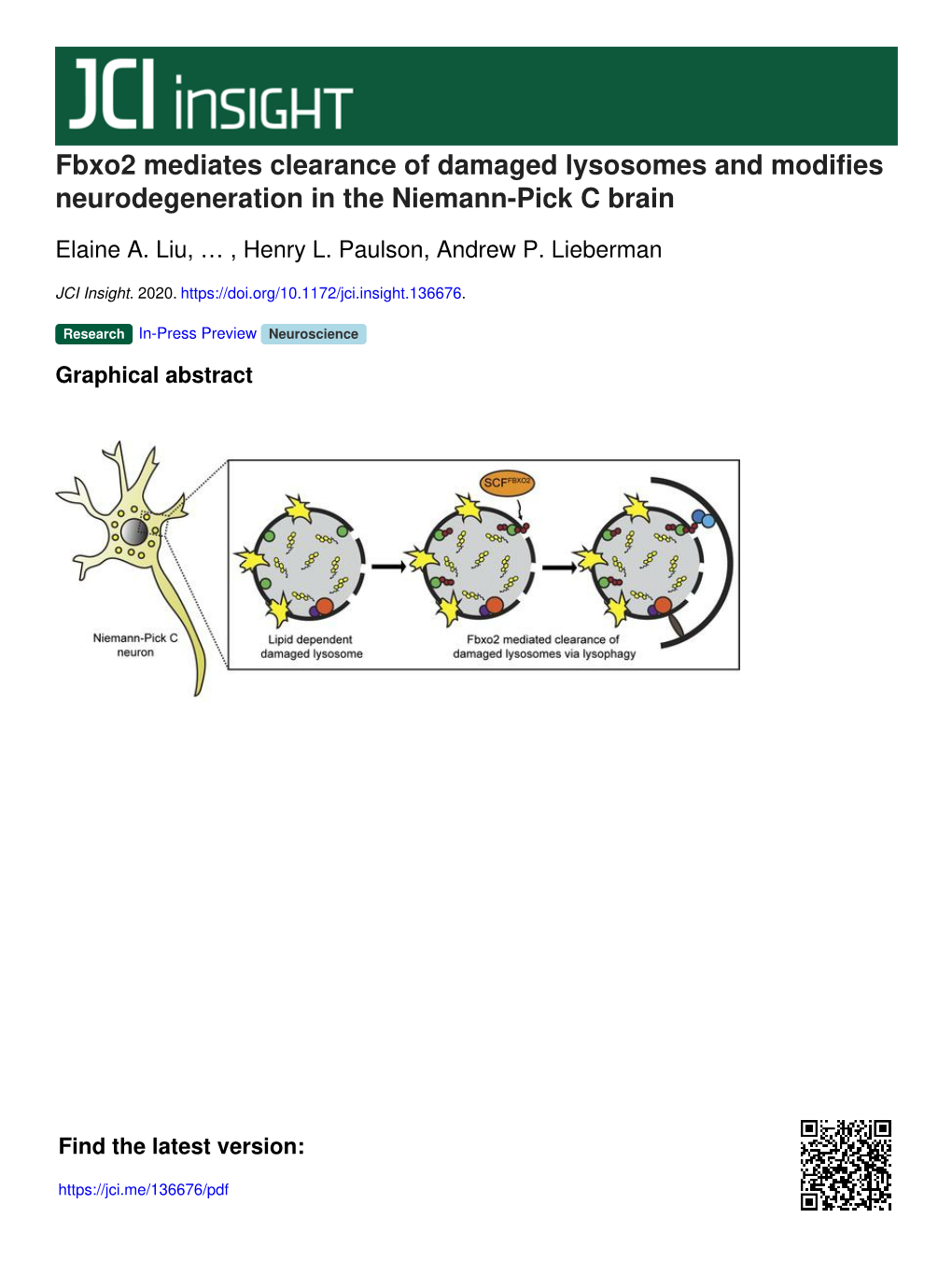 Fbxo2 Mediates Clearance of Damaged Lysosomes and Modifies Neurodegeneration in the Niemann-Pick C Brain