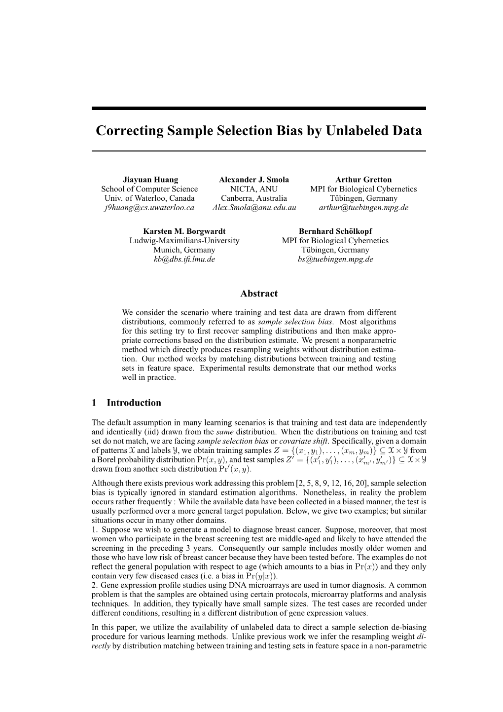 Correcting Sample Selection Bias by Unlabeled Data