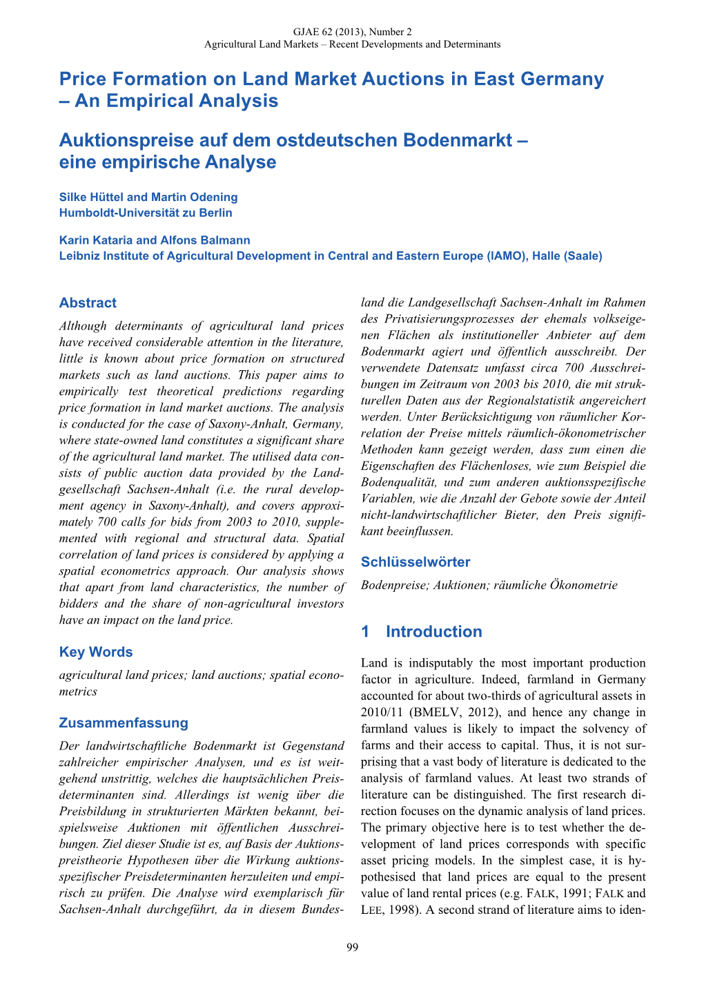 Price Formation on Land Market Auctions in East Germany – an Empirical Analysis