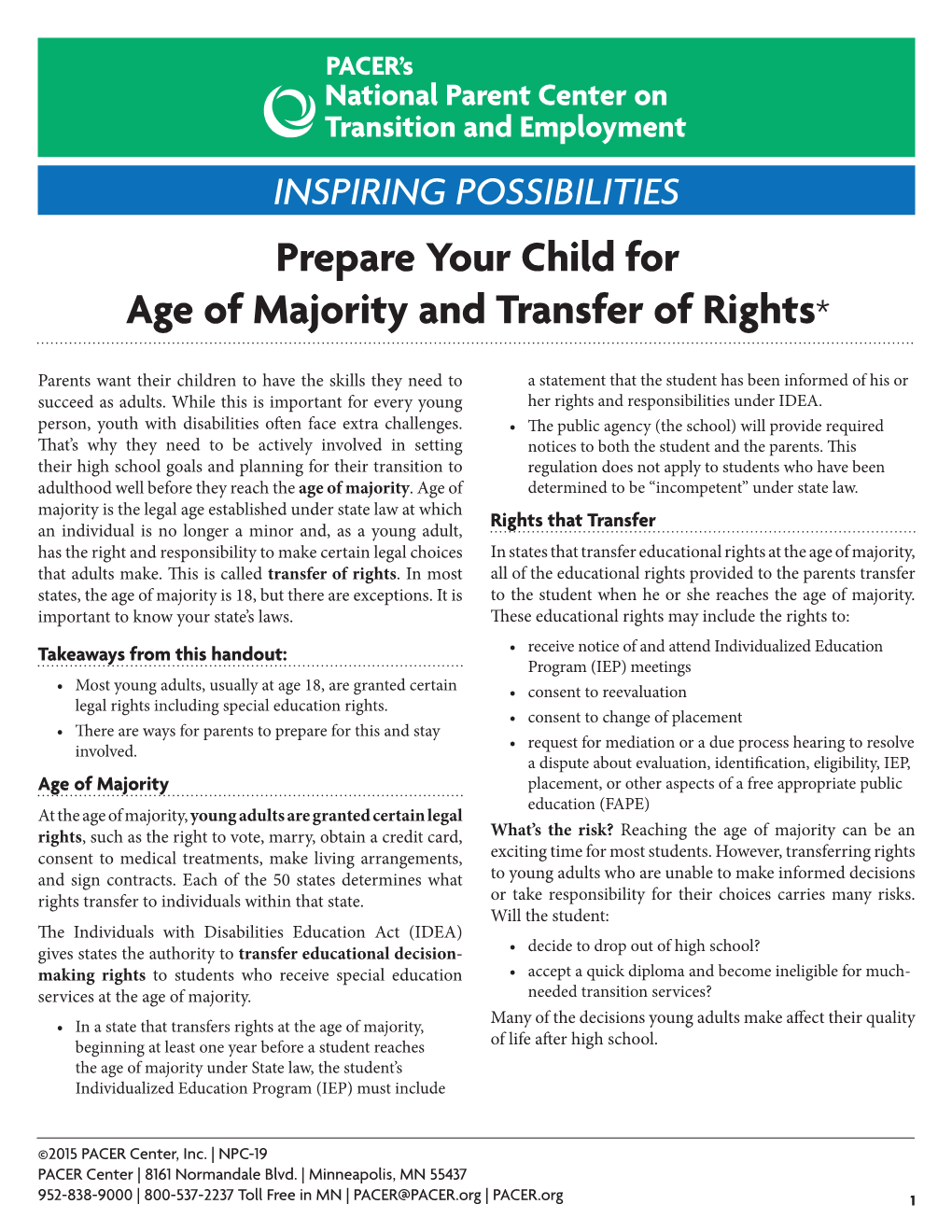 Prepare Your Child for Age of Majority and Transfer of Rights*