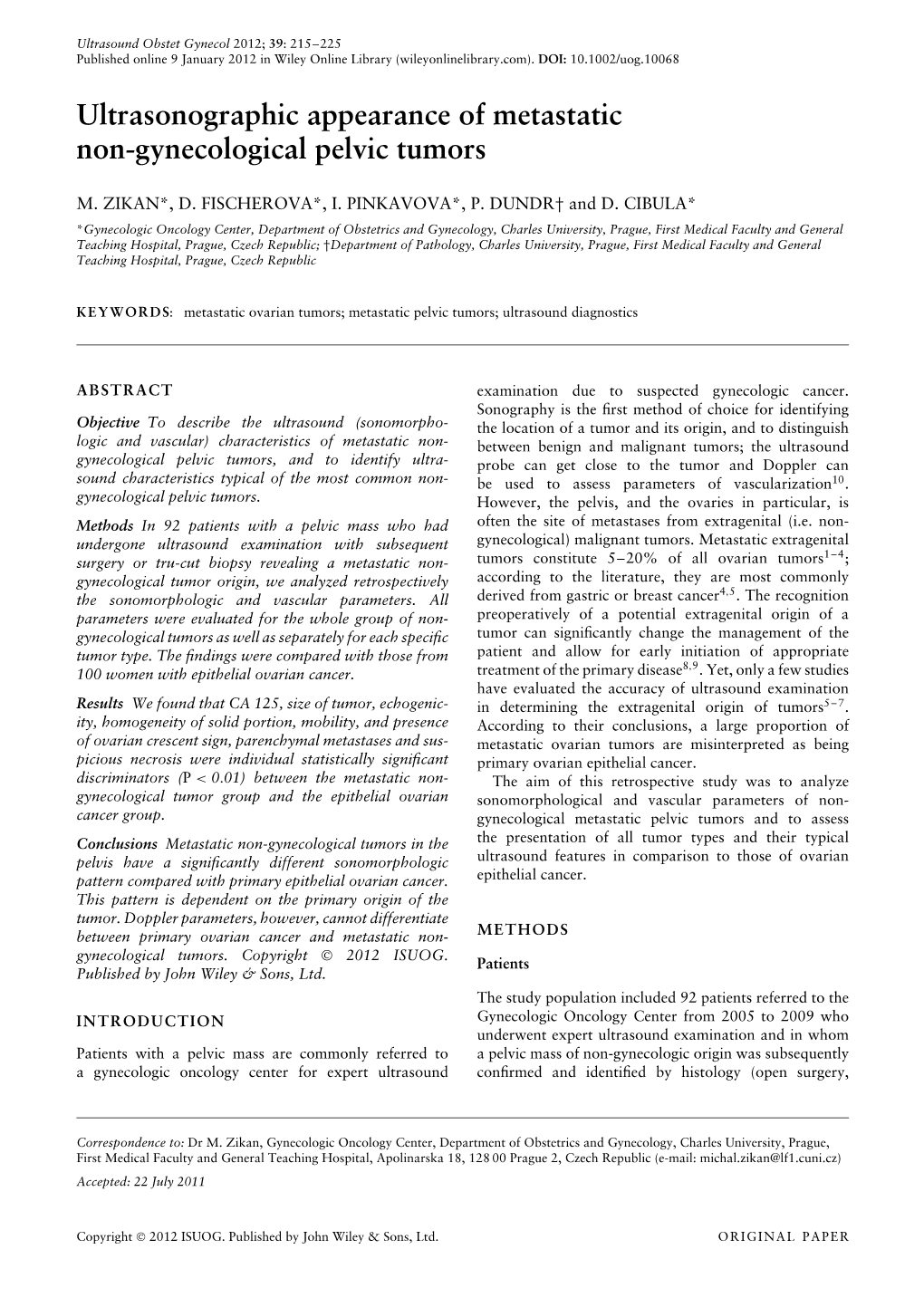 Ultrasonographic Appearance of Metastatic Non-Gynecological Pelvic Tumors