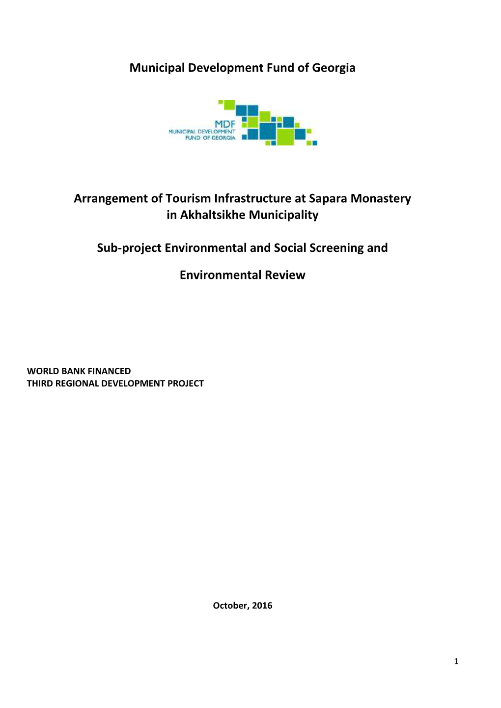 Municipal Development Fund of Georgia Arrangement of Tourism