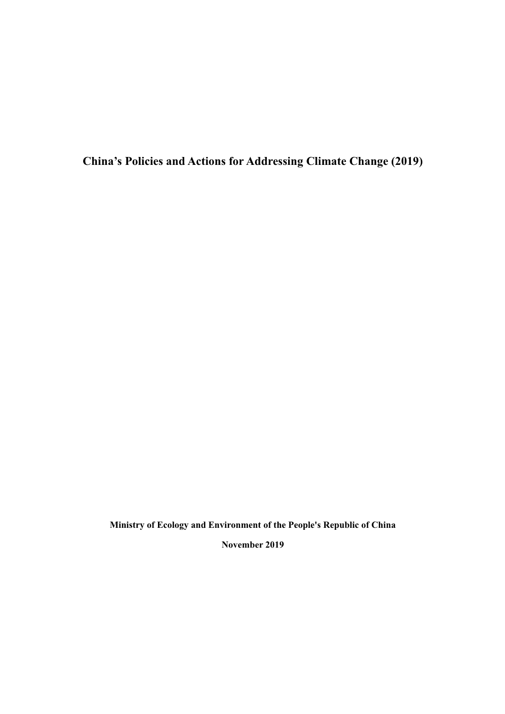 China's Policies and Actions for Addressing Climate Change (2019)