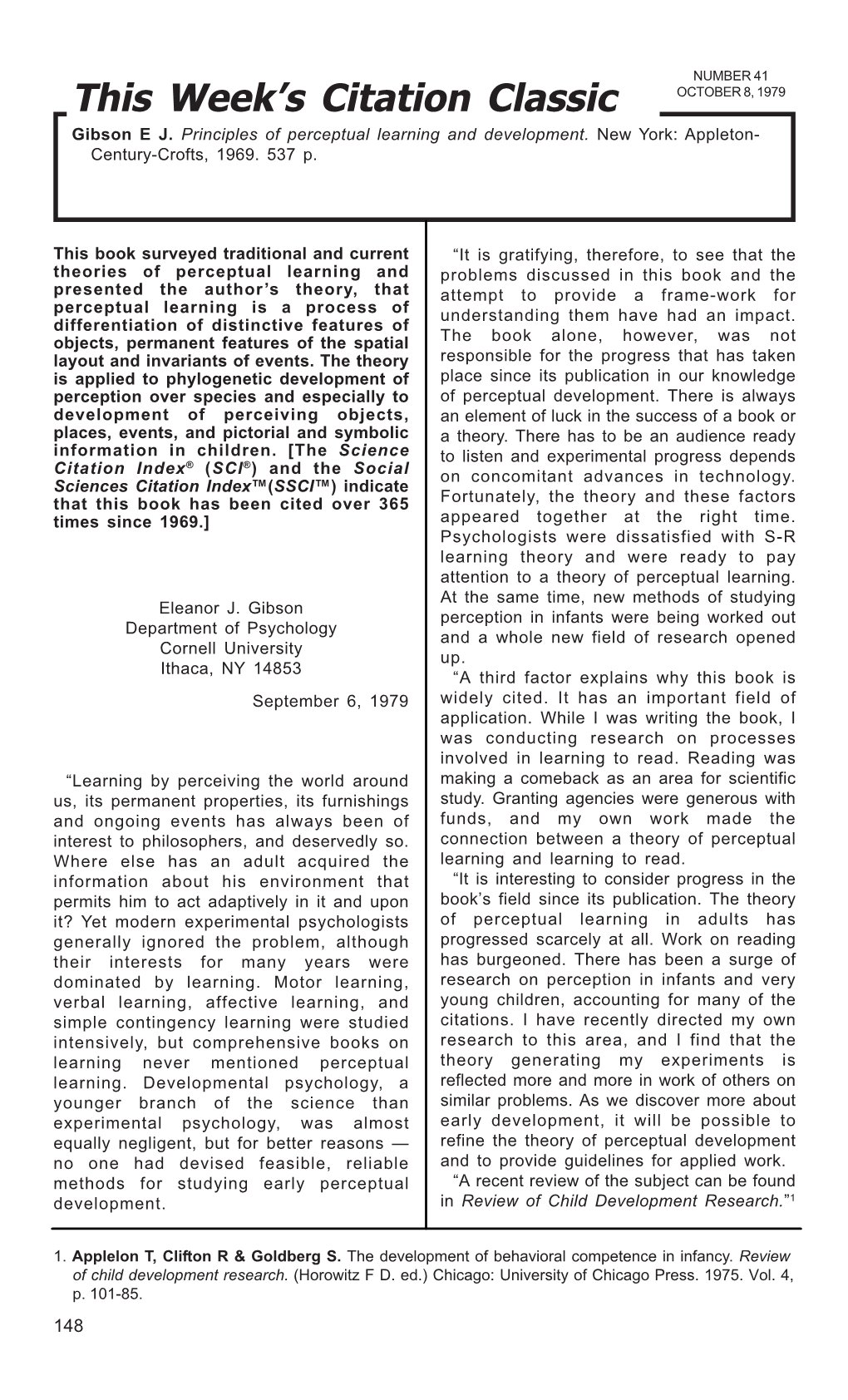 Gibson E J. Principles of Perceptual Learning and Development. New York: Appleton- Century-Crofts, 1969