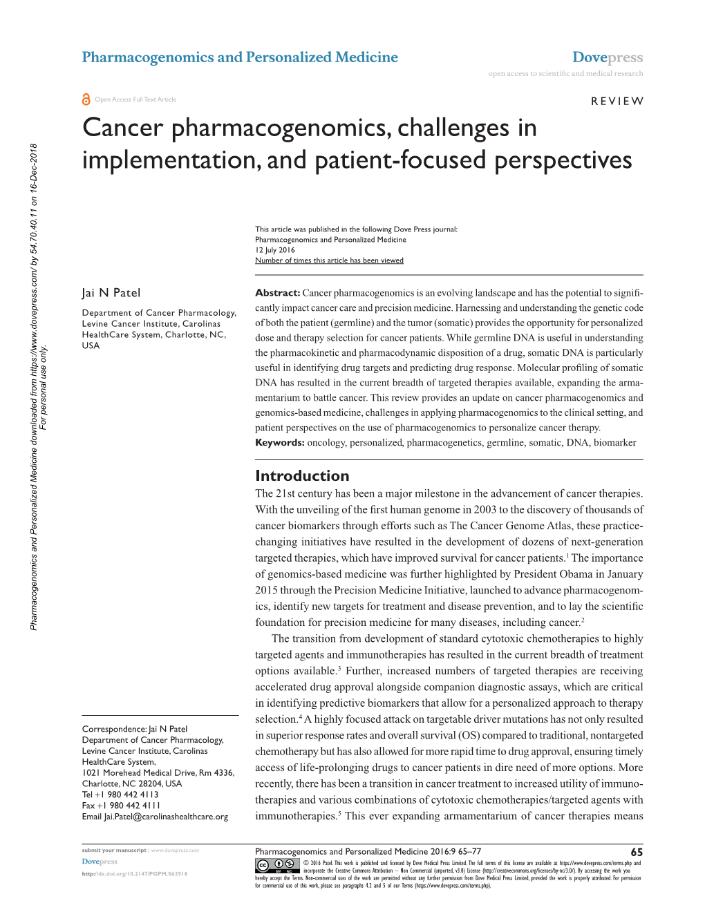 Cancer Pharmacogenomics, Challenges in Implementation, and Patient-Focused Perspectives
