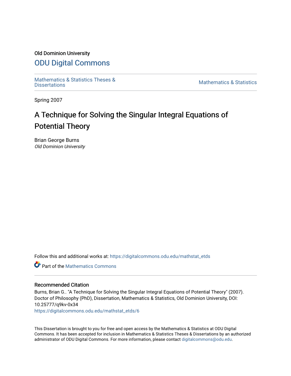 A Technique for Solving the Singular Integral Equations of Potential Theory