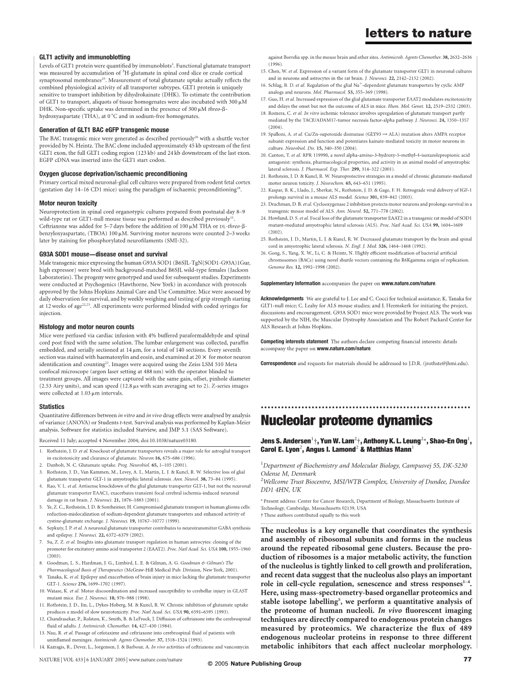 Nucleolar Proteome Dynamics Analysis