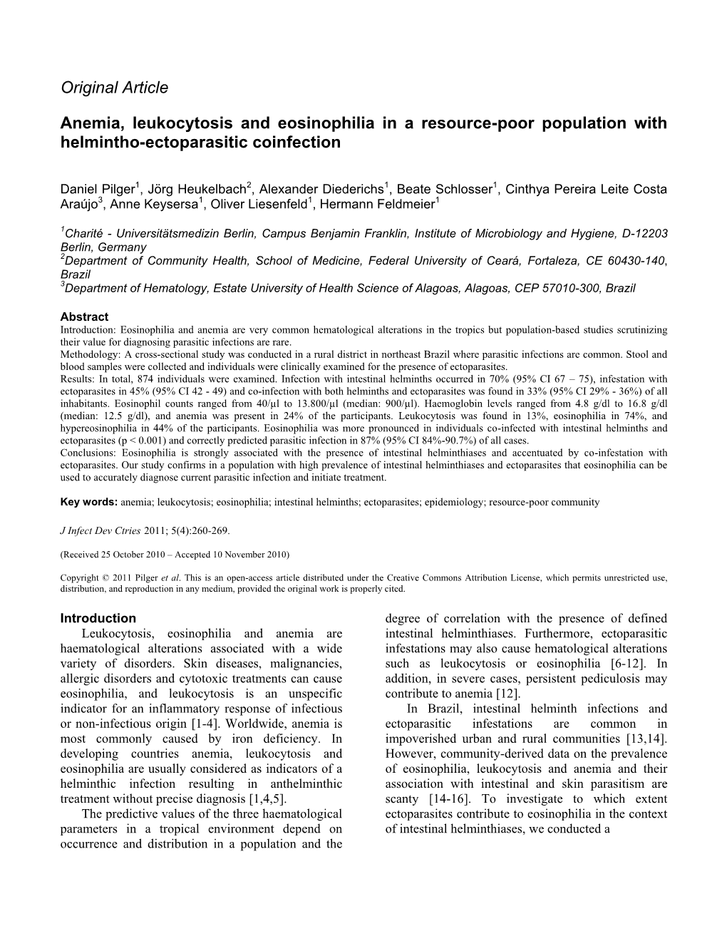 Original Article Anemia, Leukocytosis and Eosinophilia in a Resource-Poor