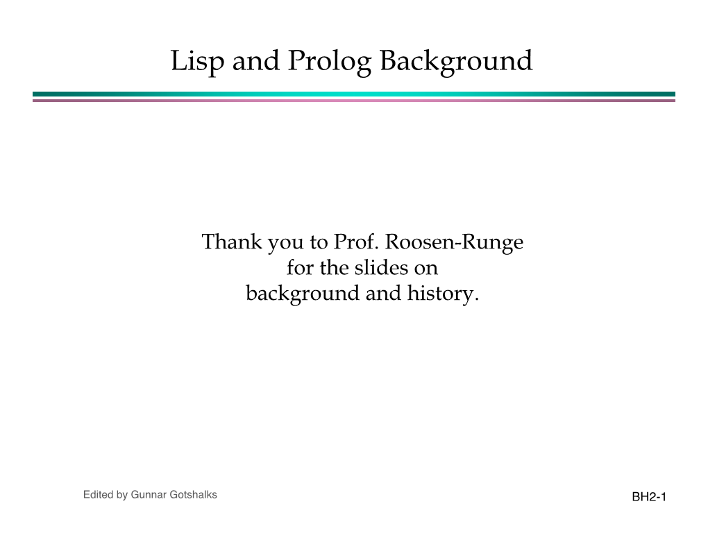 Lisp and Prolog Background