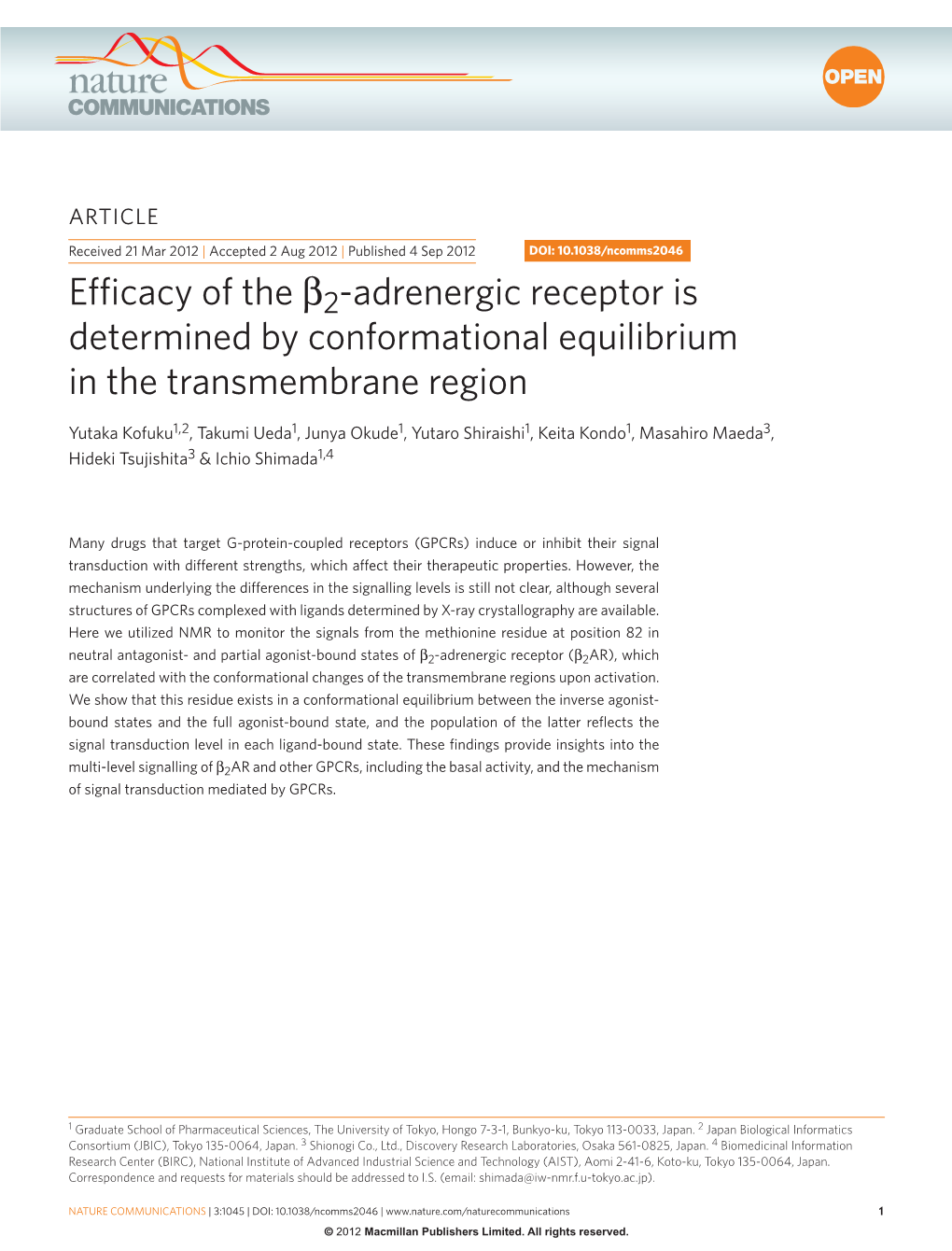 2-Adrenergic Receptor Is Determined by Conformational Equilibrium in the Transmembrane Region