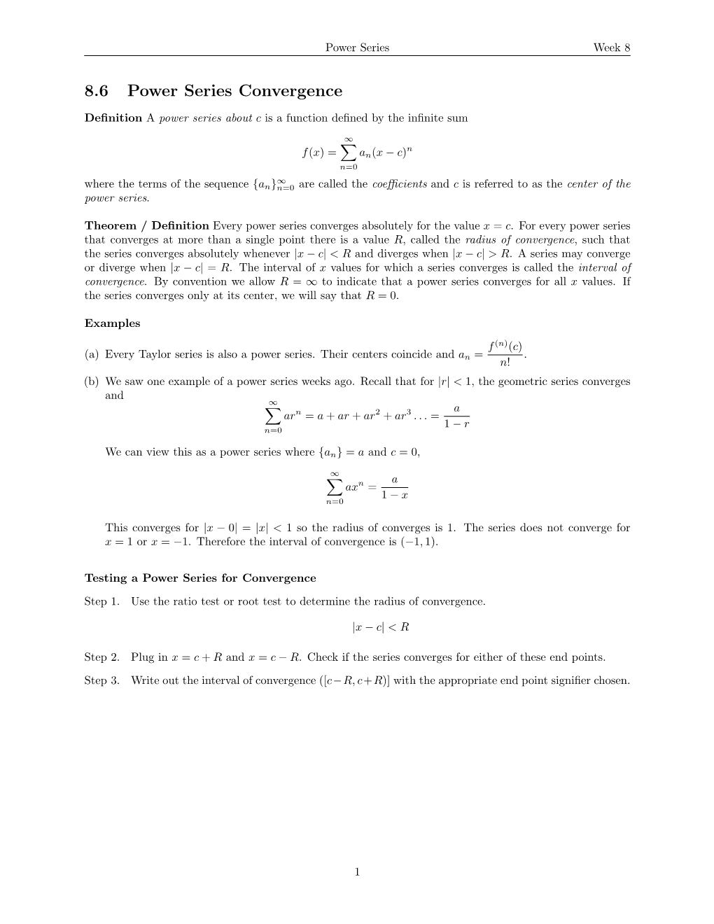 8.6 Power Series Convergence