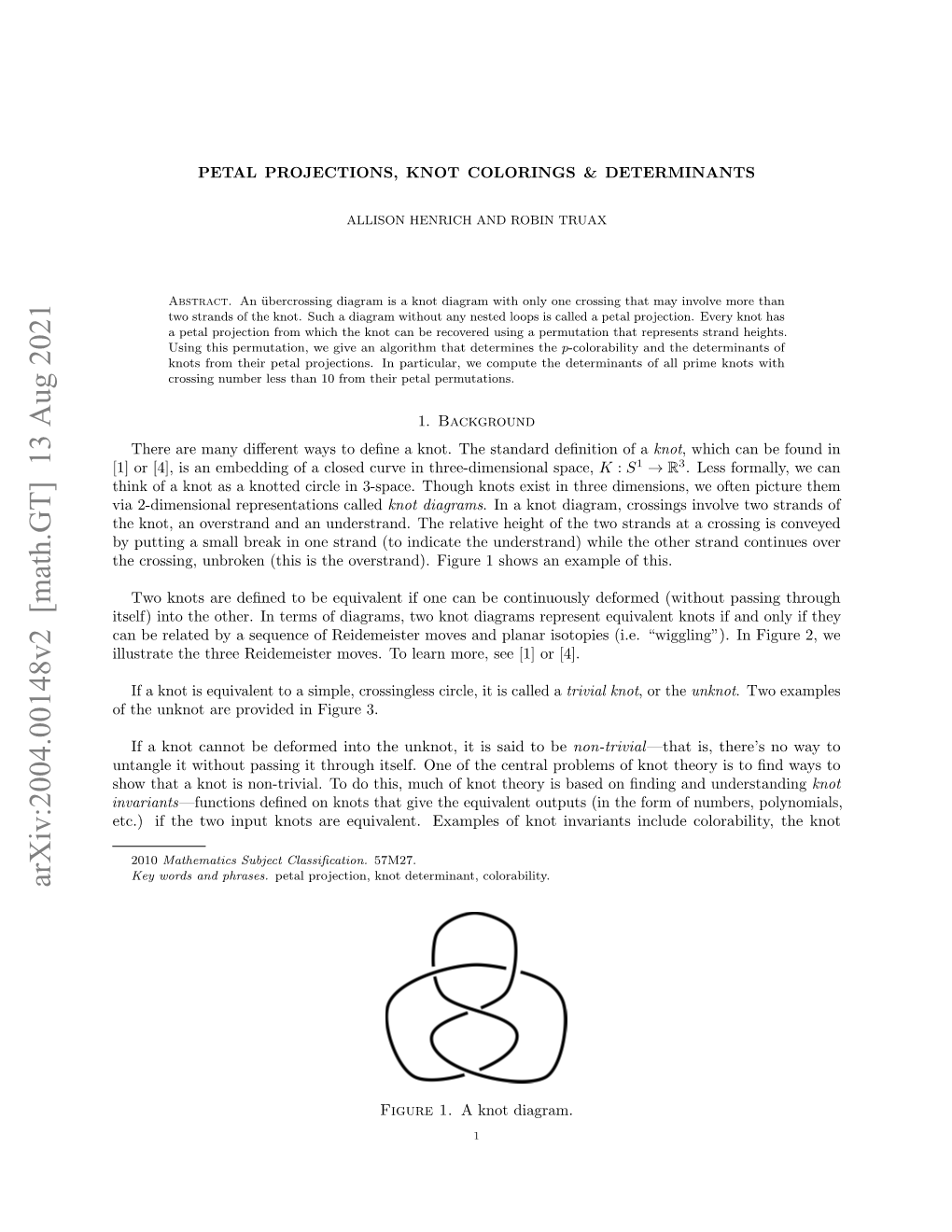 Petal Projections, Knot Colorings and Determinants