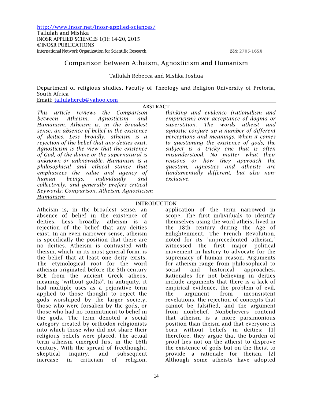 Comparison Between Atheism, Agnosticism and Humanism