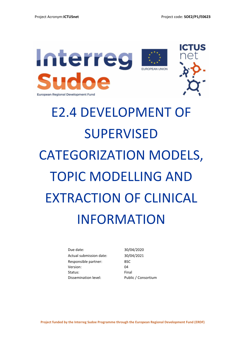 Deliverable 2.4 Development of Supervised Categorization Models