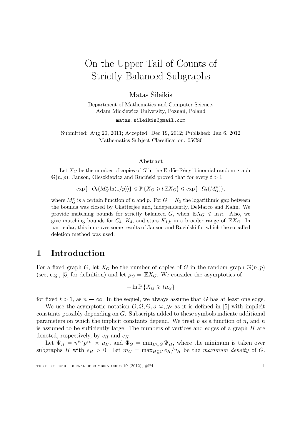 On the Upper Tail of Counts of Strictly Balanced Subgraphs