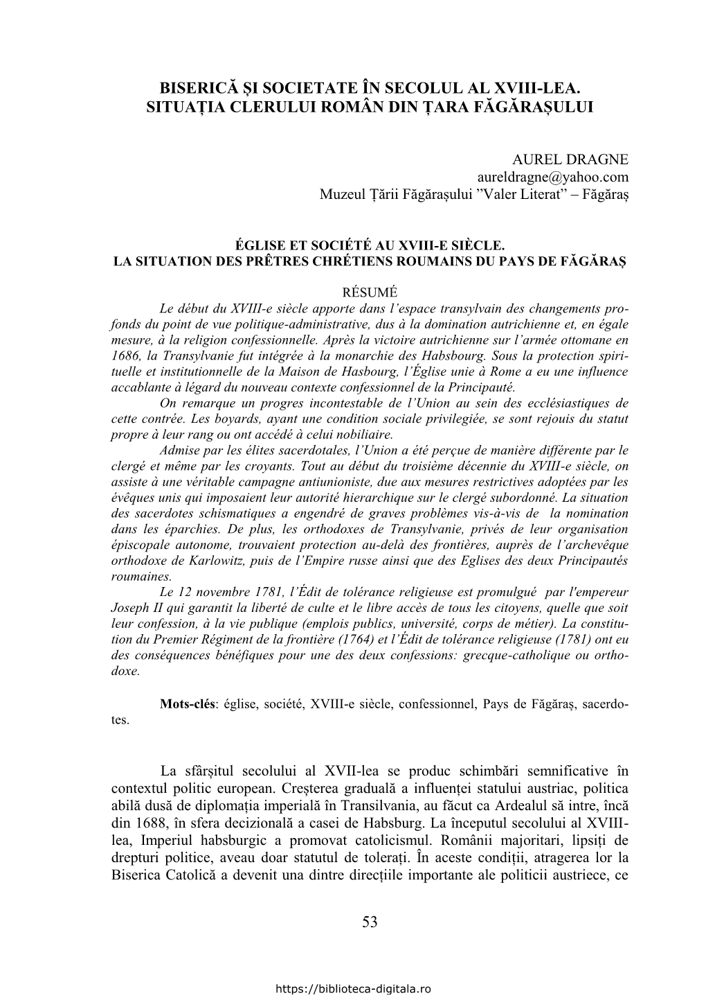 53 Biserică Și Societate În Secolul Al Xviii-Lea. Situația