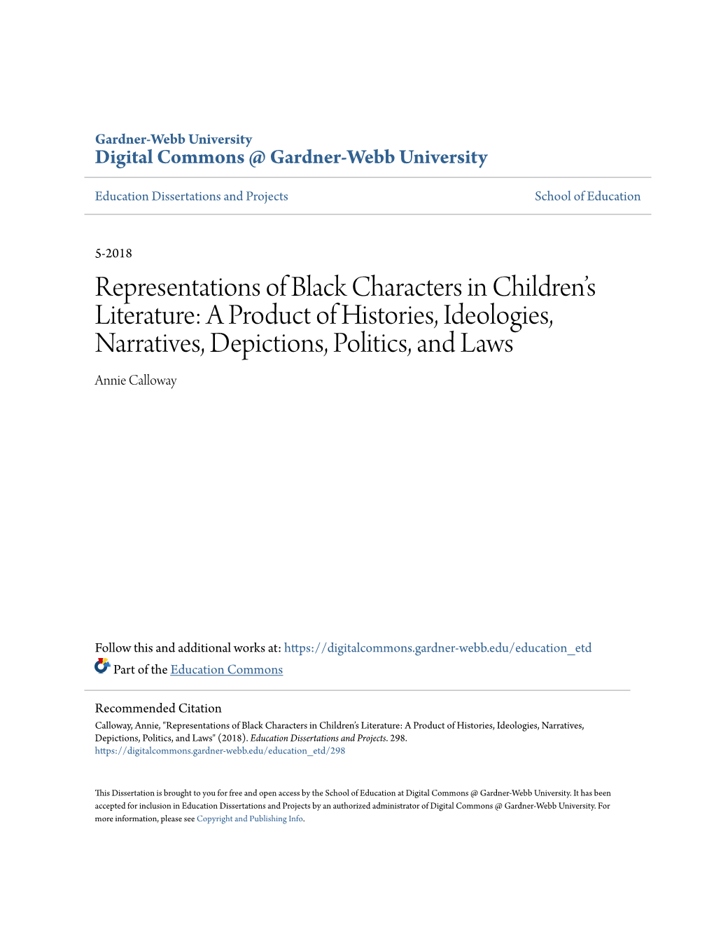 Representations of Black Characters in Children's Literature: a Product Of